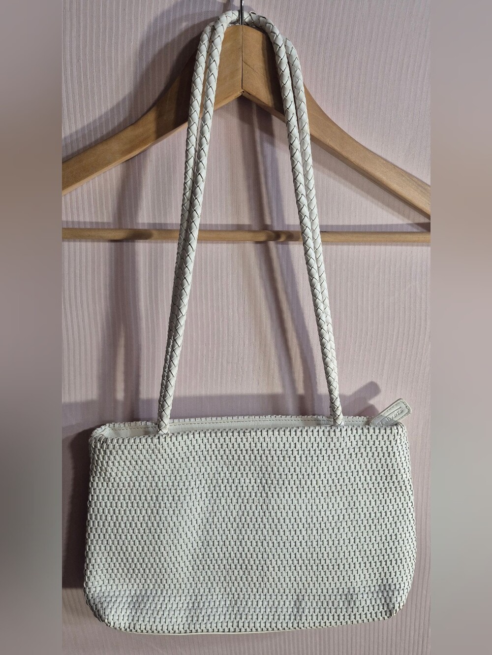 Vintage Talbots White Leather Woven Shoulder Bag